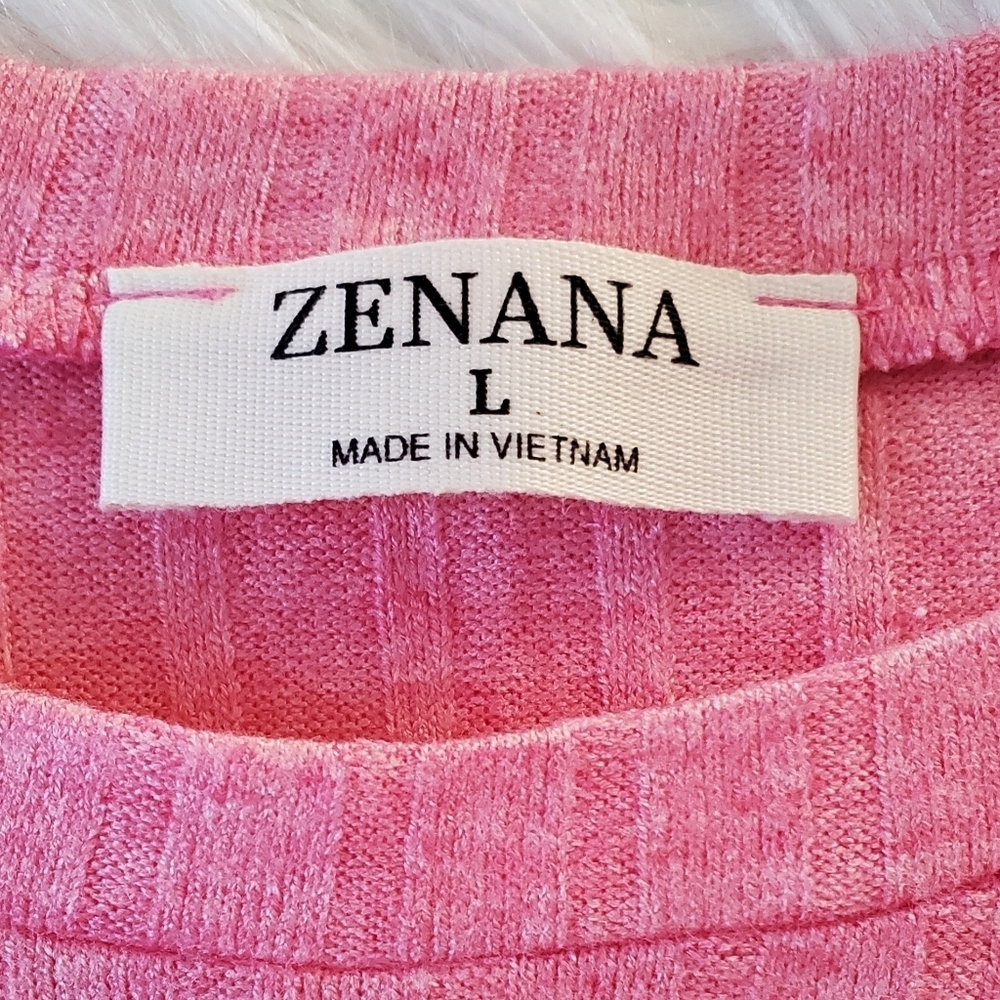 Zenana Pink Ribbed Long Sleeve Crew Neck Knit Soft Stretch Basic Top Size L - Picture 5 of 8